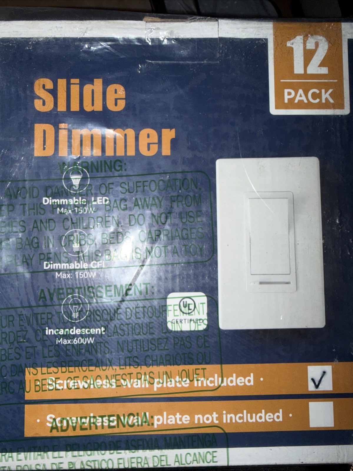 Amico 12 Pack Light Dimmer Switch, No Neutral Wire, Single Pole or 3-Way,