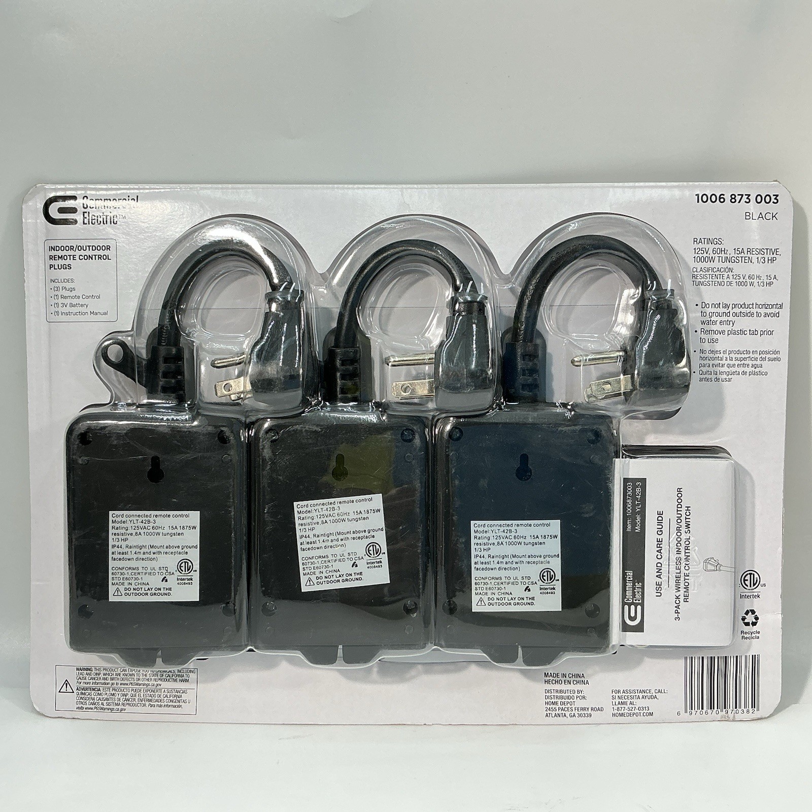 COMMERCIAL ELECTRIC Wireless Indoor/Outdoor Remote Control w/ 3 Plugs Ships Free