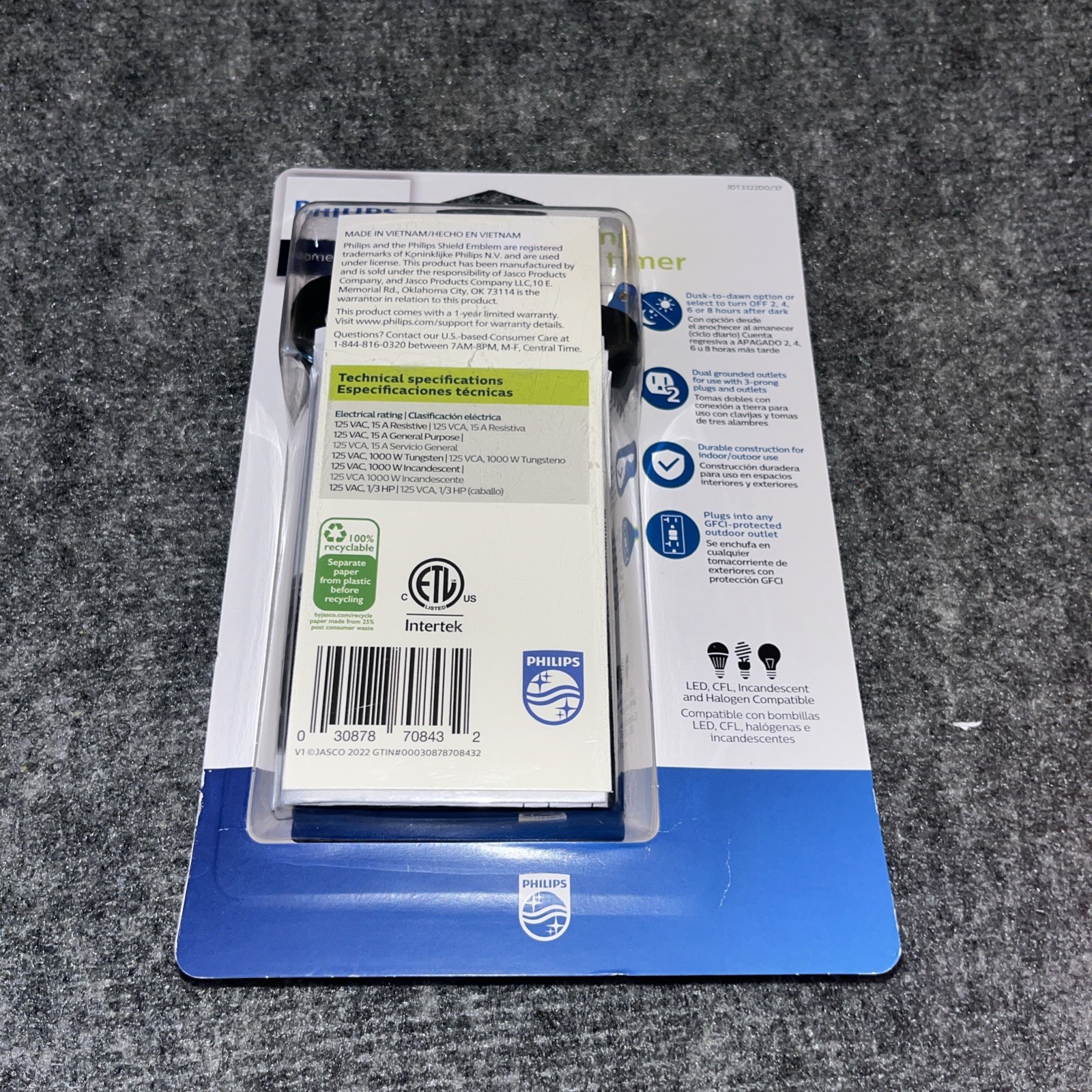New Philips Dusk to Dawn Sensing 8/6/4/2hr Countdown Timer Outdoor 2 Outlet