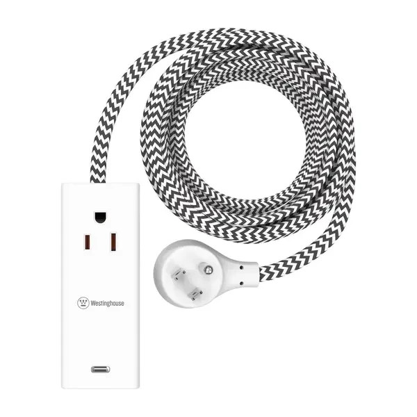 Westinghouse 12FT Single Outlet Fabric Extension Cord with USB-C and USB-A Ports