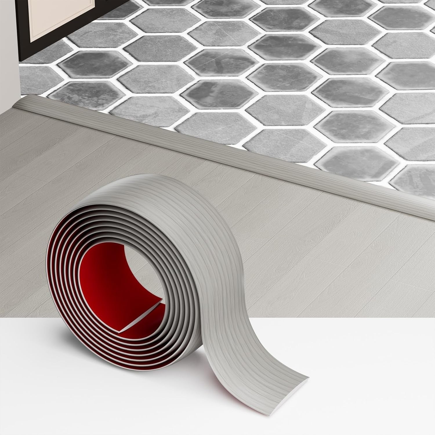 Elegant Self-Adhesive Floor Transition Strip – Waterproof PVC, 10ft (Beige Grey)