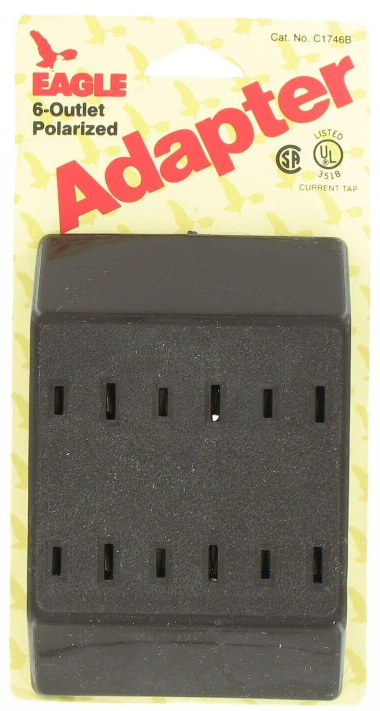 1 Pc Eagle C1746B 6-Outlet Polarized Grounding Adapter 15A 125V New