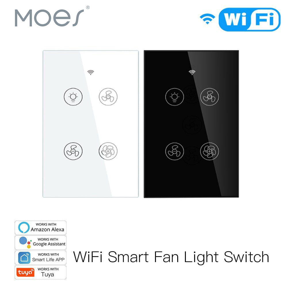 MOES Smart Ceiling Fan Light Switch WiFi RF Wall Touch Panel Alexa Google APP