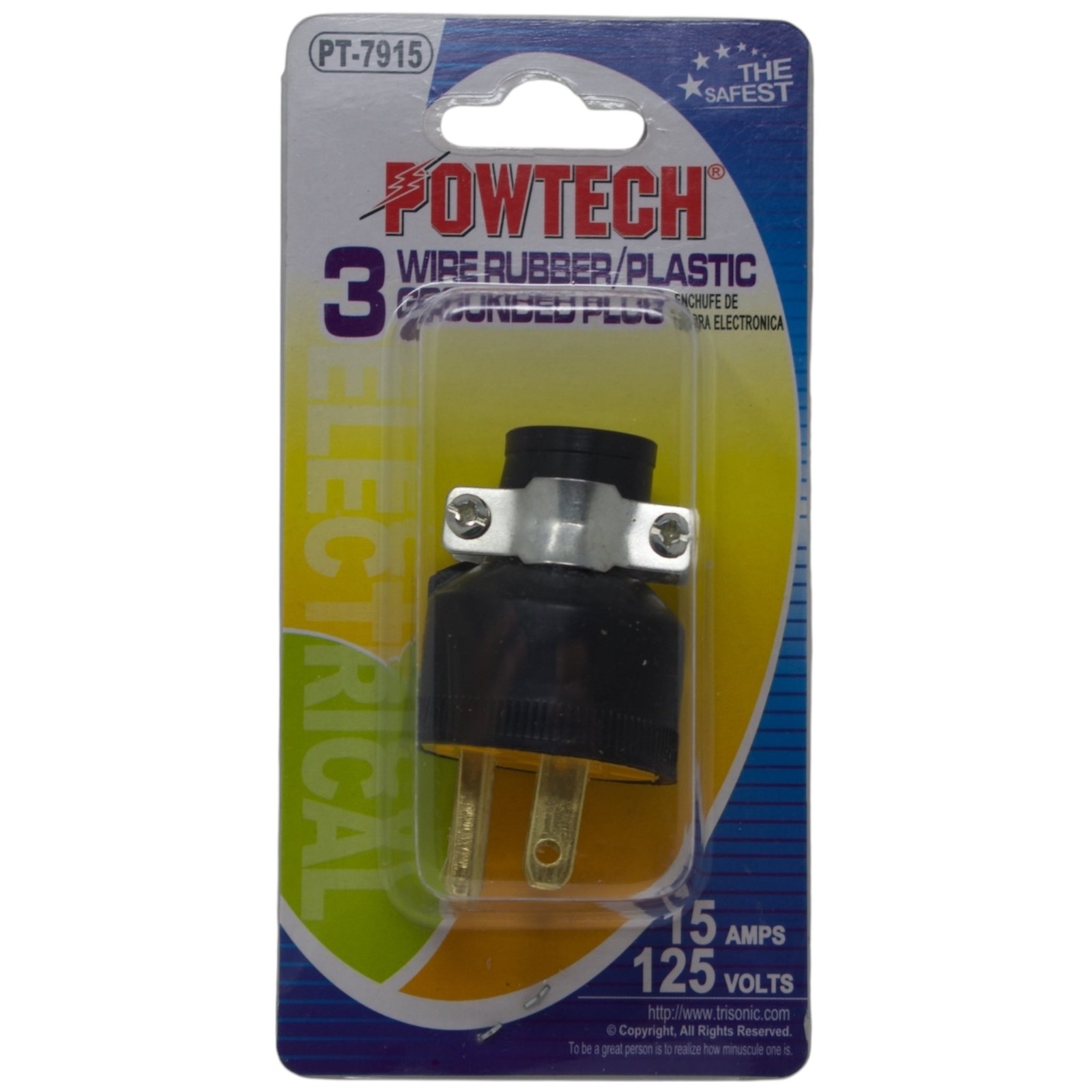 3 Wire Rubber/Plastic Grounded Plug (15 Amps 125 Volts)