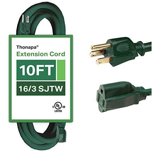 10 Ft Outdoor Extension Cord – 16/3 SJTW Durable Green Cable