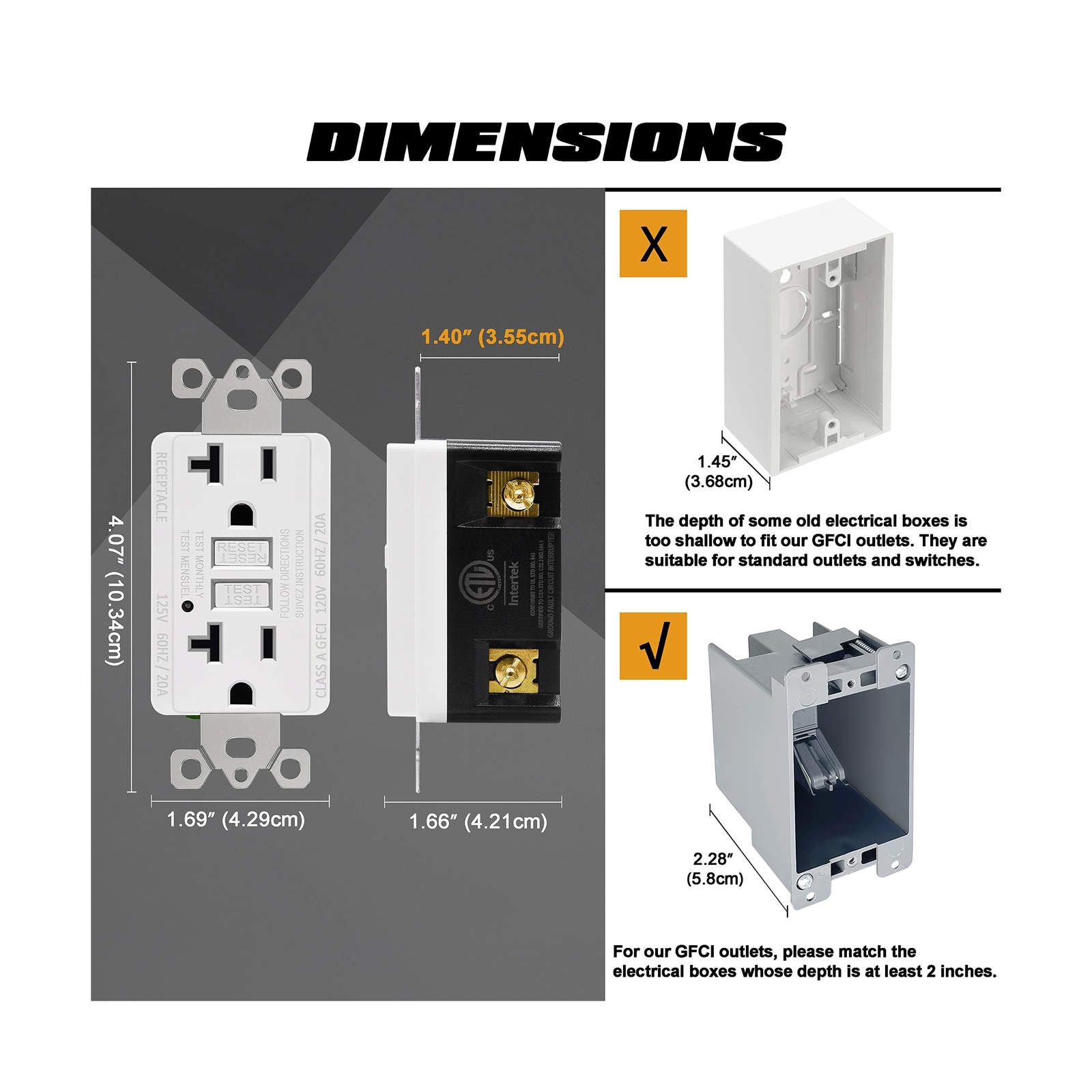 ELECTECK 50 Pack GFCI Outlets 20 Amp, Non-Tamper Resistant, Decor GFI Recepta…