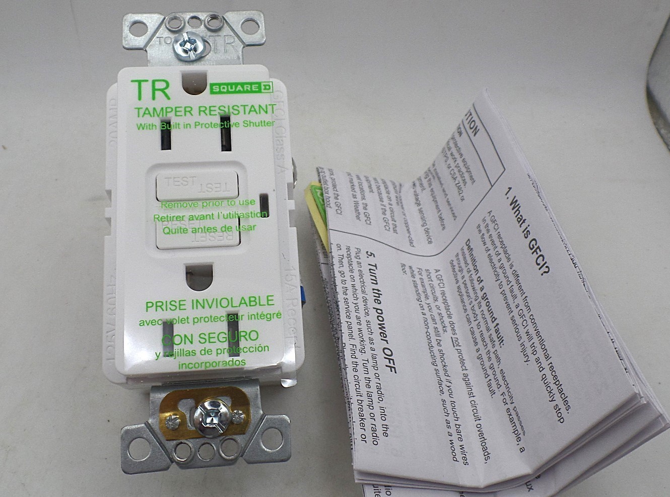 SQUARE D SQR51101WH X SERIES 15A 125V TAMPER-R GFCI DUPLEX DECORATOR MATTE WHITE