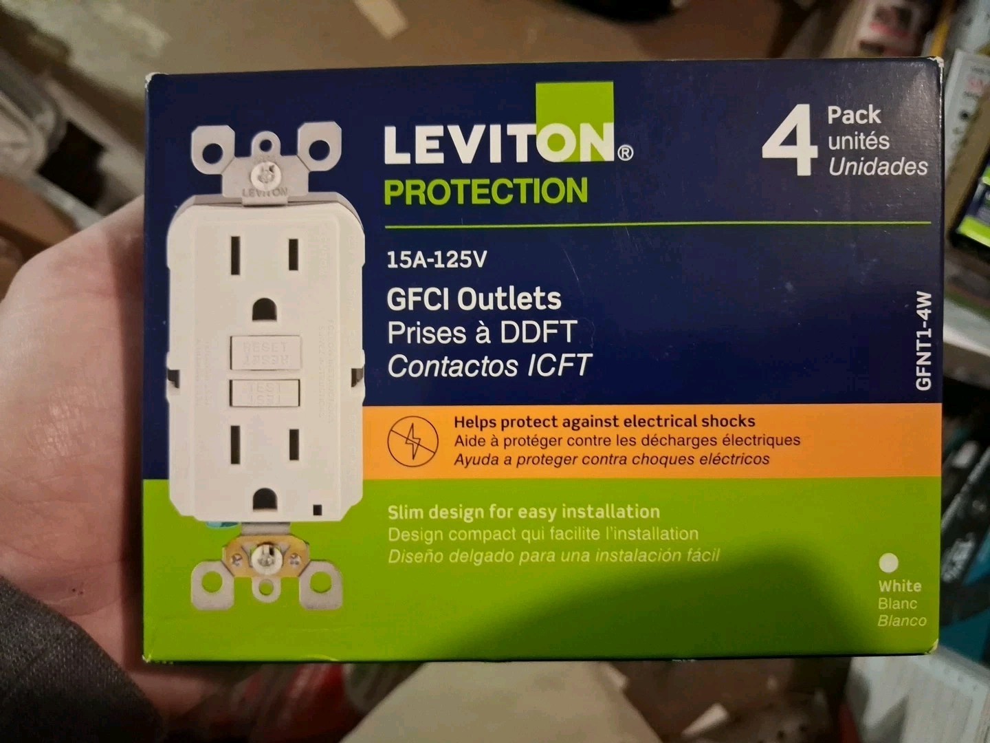 Leviton GFNT1-4W Duplex Outlet – – White – Pack of 4 15A-125V
