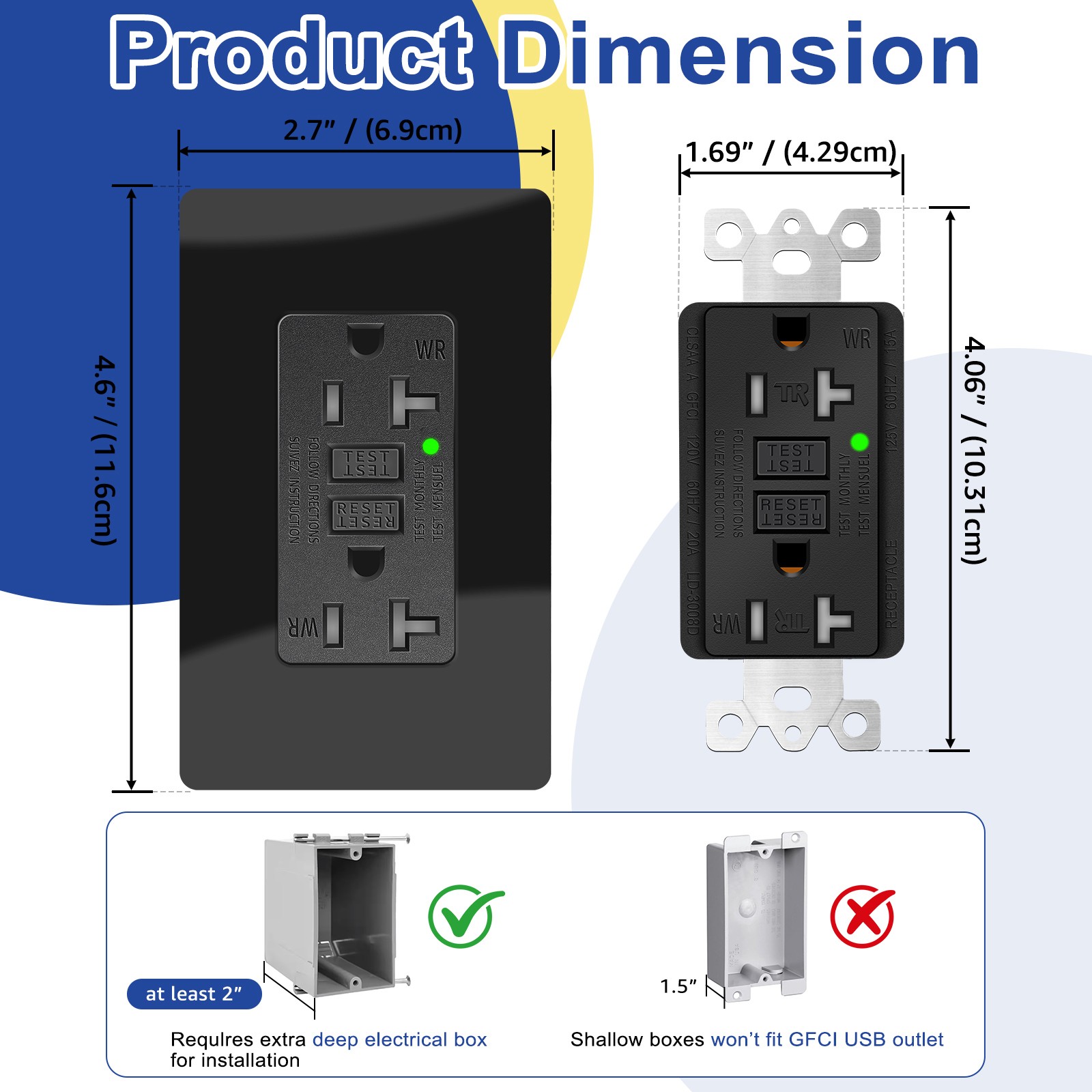 GREENCYCLE 4PK GFCI 20Amp Black Outlet Outdoor Weather Resistant, ETL Certified
