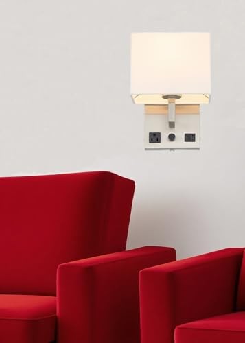 -Bedside Wall Sconces,Dimmable Wall Light with Outlet and Dual USB Charging