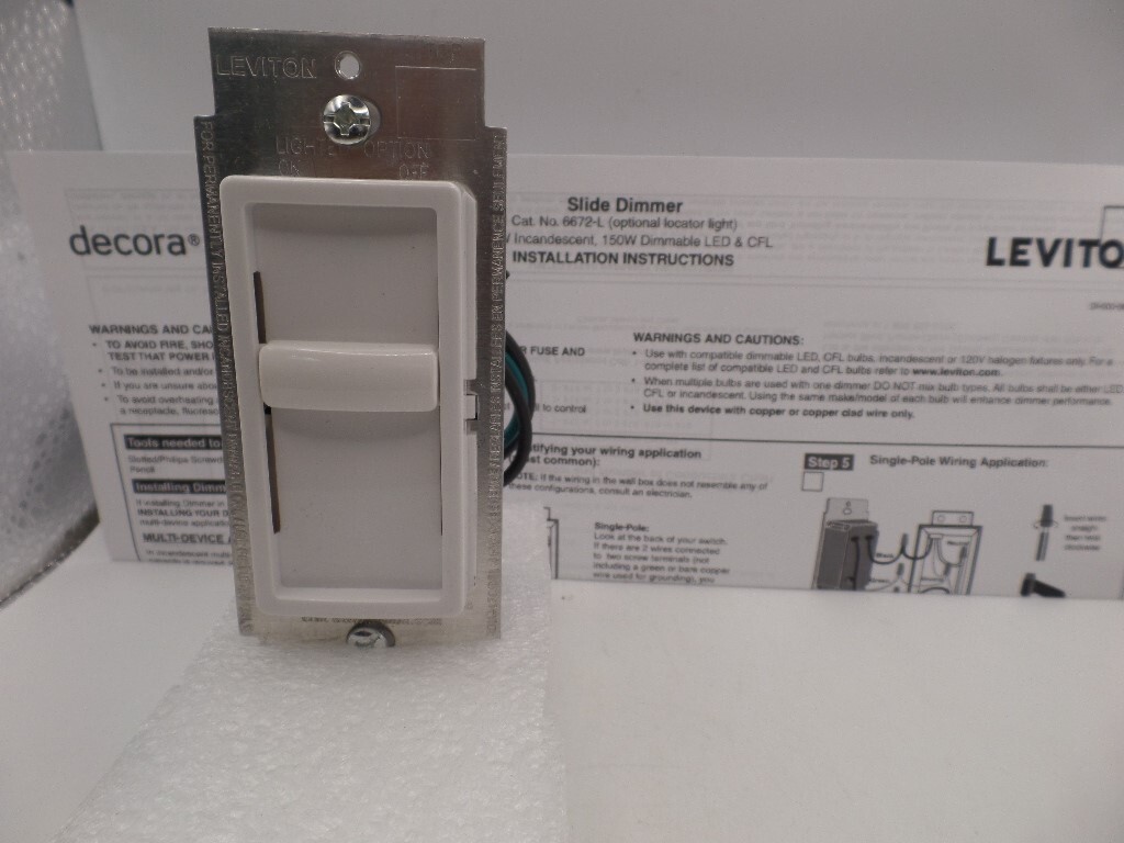 LEVITON 6672-1LW DECORA SURESLIDE UNIVERSAL 150W SLIDE-TO-OFF DIMMER WHITE