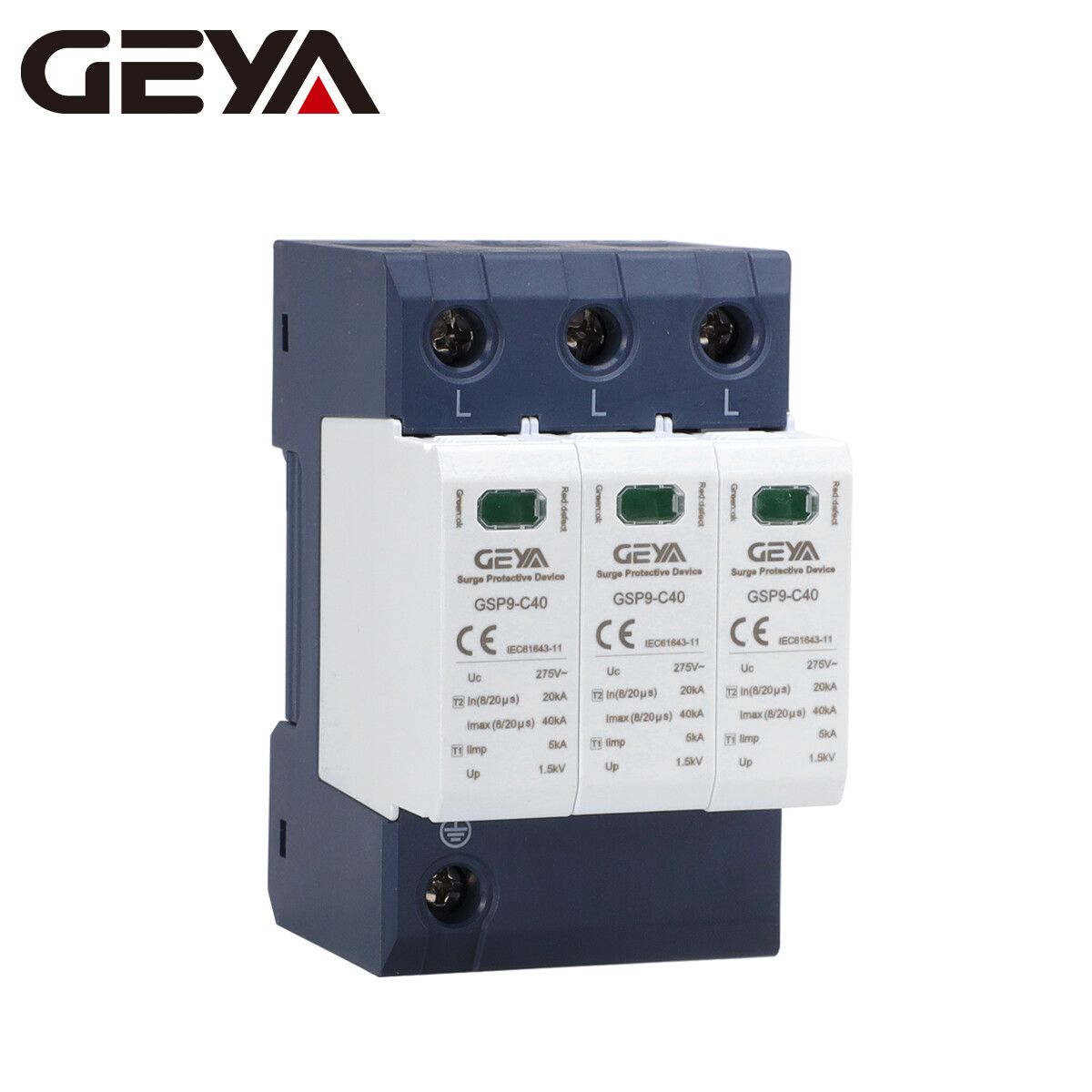 GEYA SPD 3P Surge Protective Arrester Device 20-40kA AC275/385/400/440 Lightning