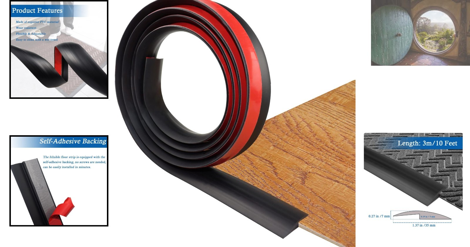 Versatile PVC Floor Transition Strip – 10ft Self-Adhesive for DIY Projects