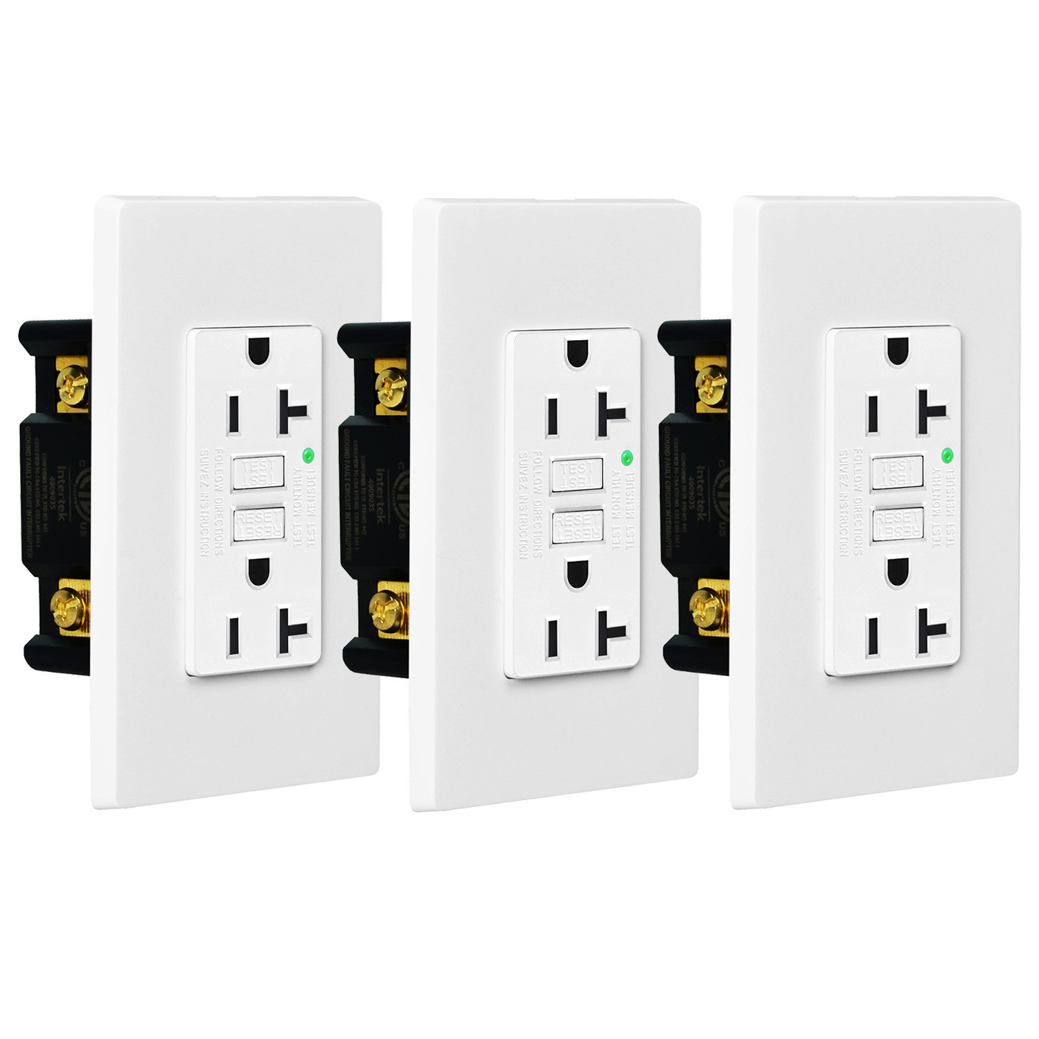 3xGFCI 20Amp Outlet Receptacle Ground Fault Circuit Interrupter Non-TR/WR Indoor