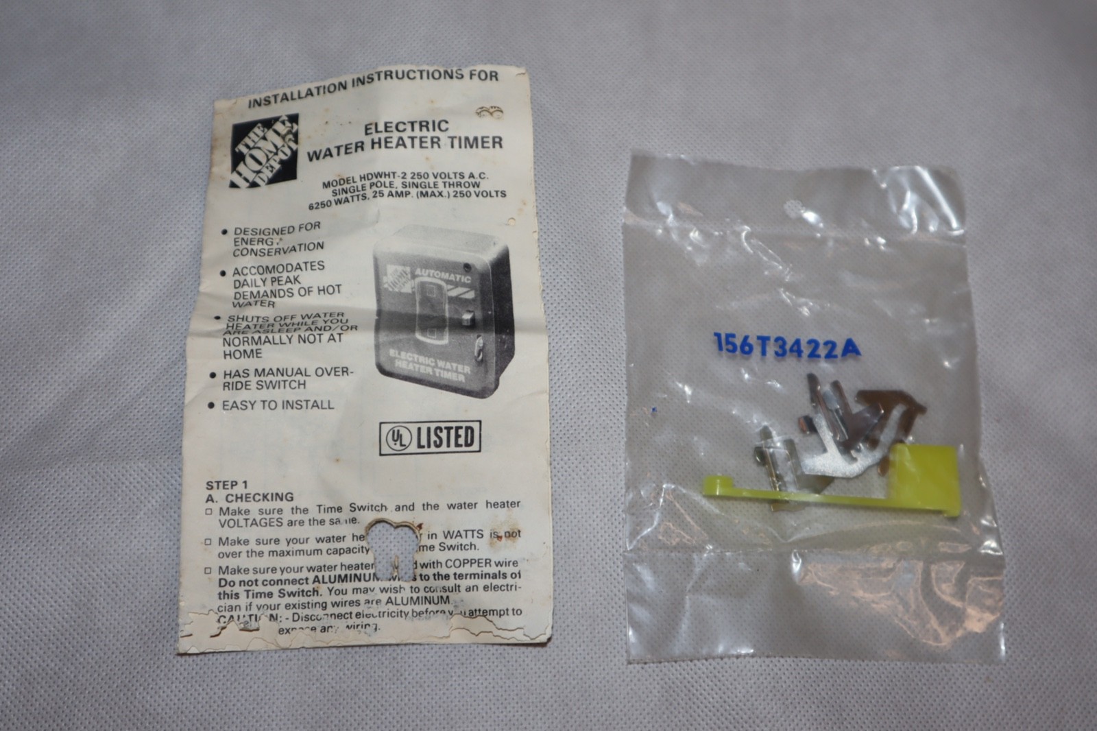 HOME DEPOT PROGRAMMABLE ELECTRIC WATER HEATER TIMER W/ BOX & PINS VTG HDWHT-2