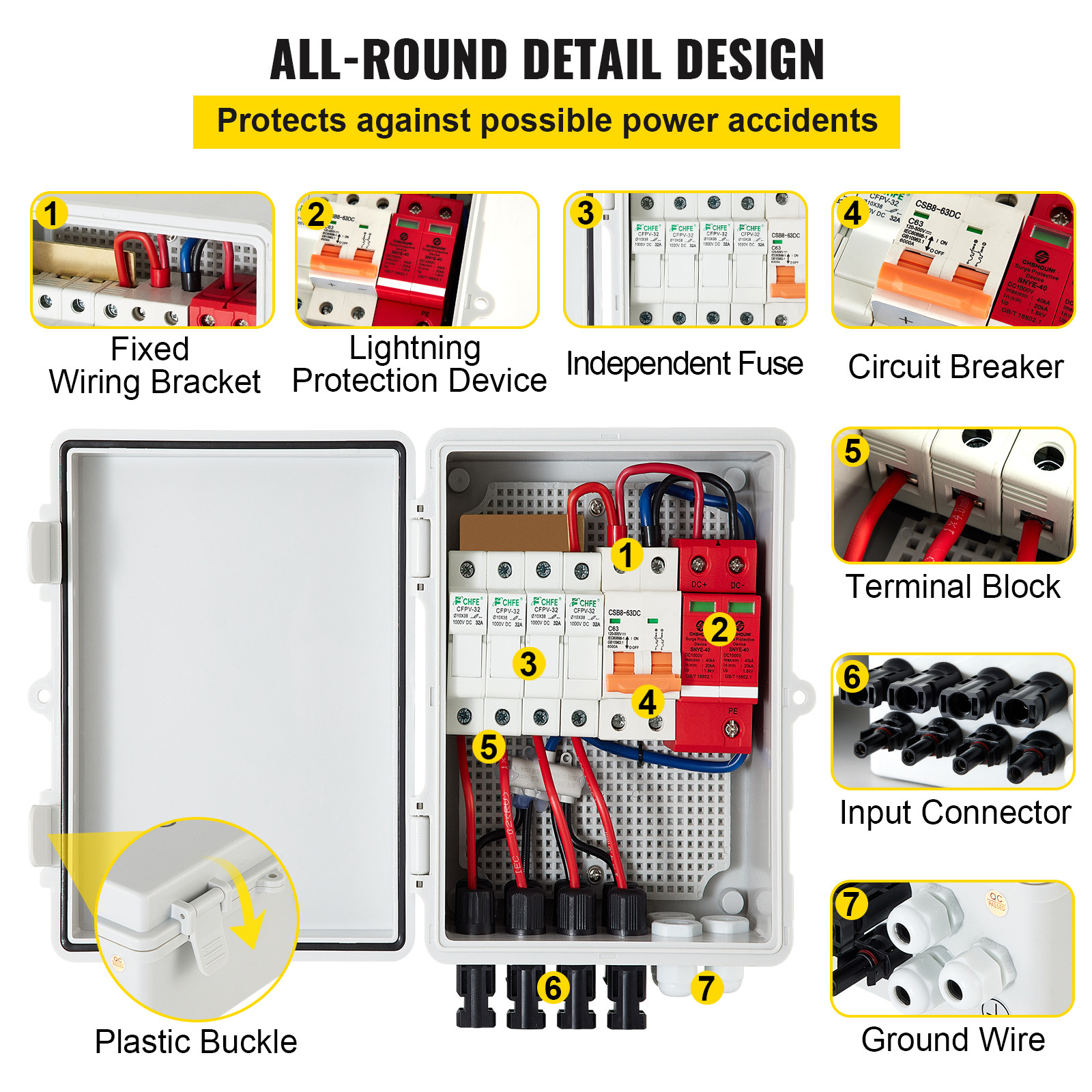 VEVOR Solar PV Combiner Box 4 String 15A for Solar Panel System ABS Case IP65