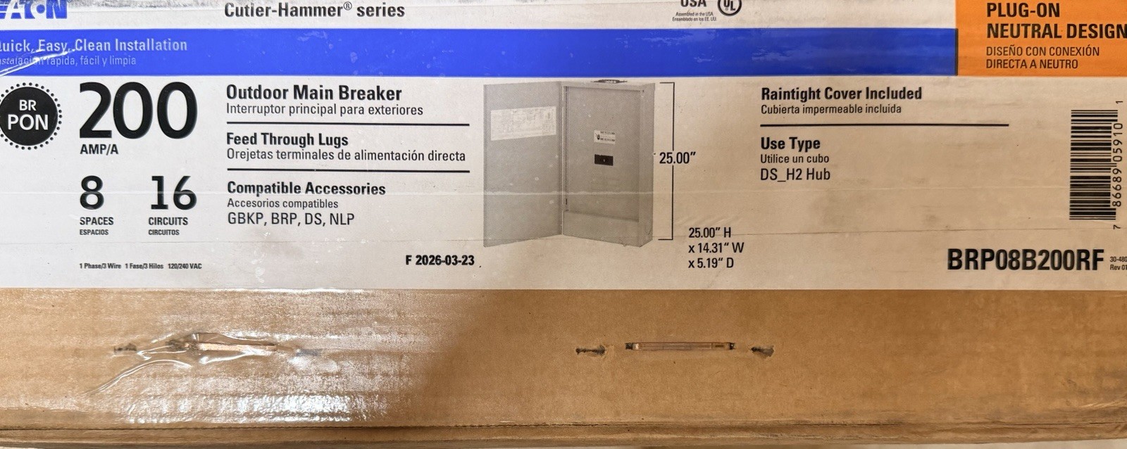 Eaton BRP08B200RF Outdoor Main Breaker 8 Space 16 Circuits
