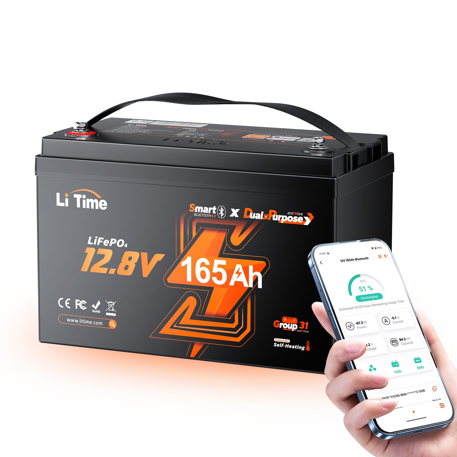 LiTime 12V 140Ah Dual Use LiFePO4 Starting Battery CCA 900 For Outboard Motor