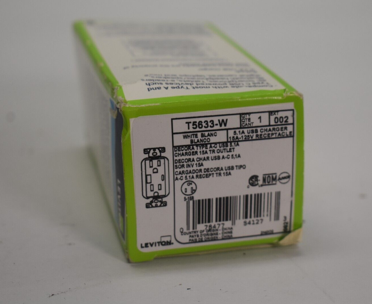 Leviton T5633-W Outlet 15 Amp Type C USB Charger Tamper Resistant White