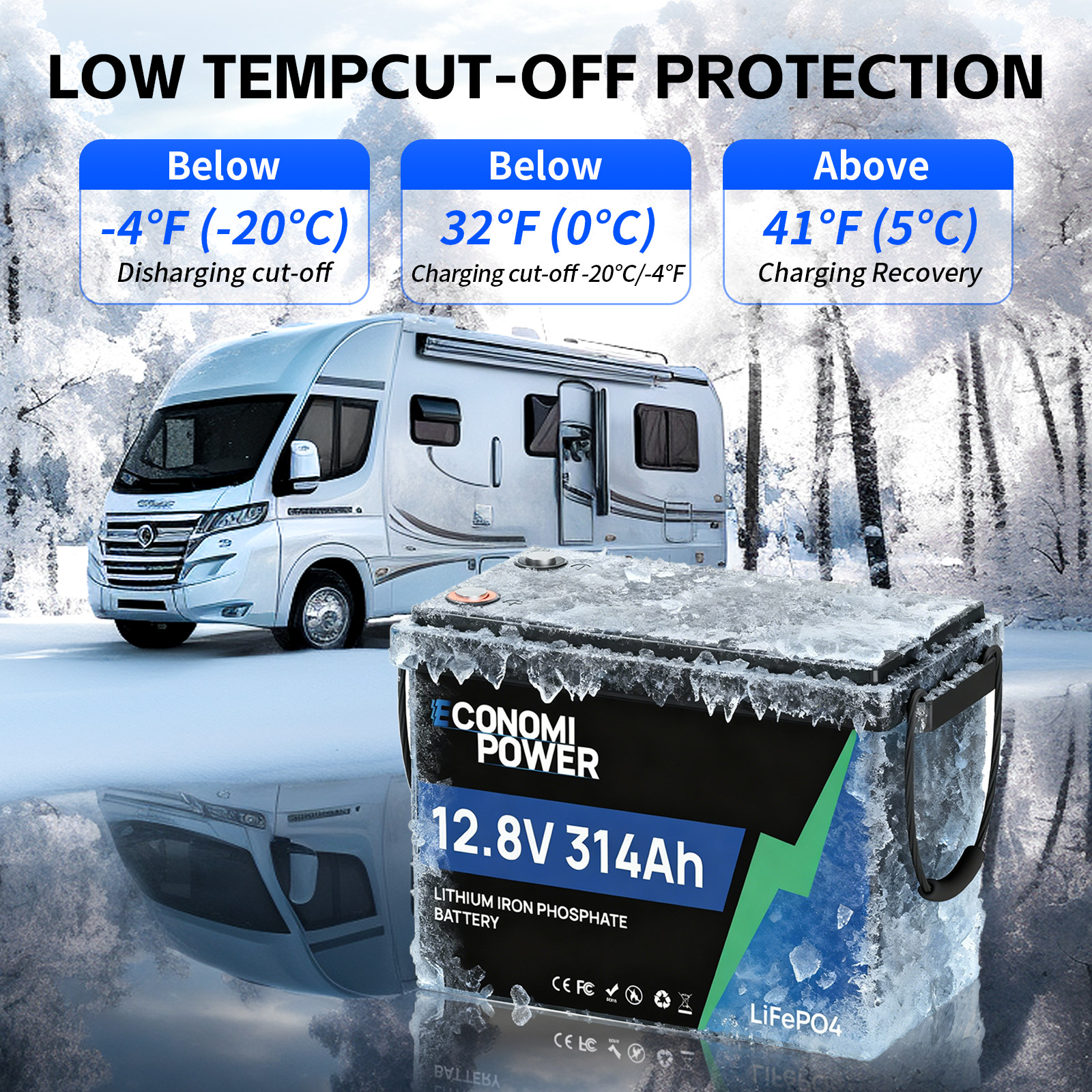 12V 300Ah 314Ah LiFePO4 Deep Cyle Battery Bluetooth 200A BMS for Solar RV Marine