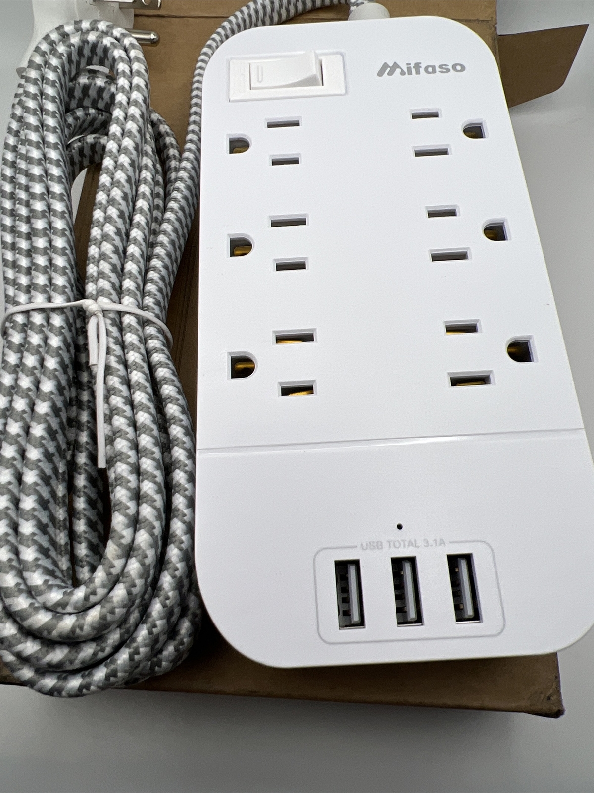Mifaso Flat Power Strip 10 FT Plug Extension Cord 6 Outlets 3 USB Ports MFS6003
