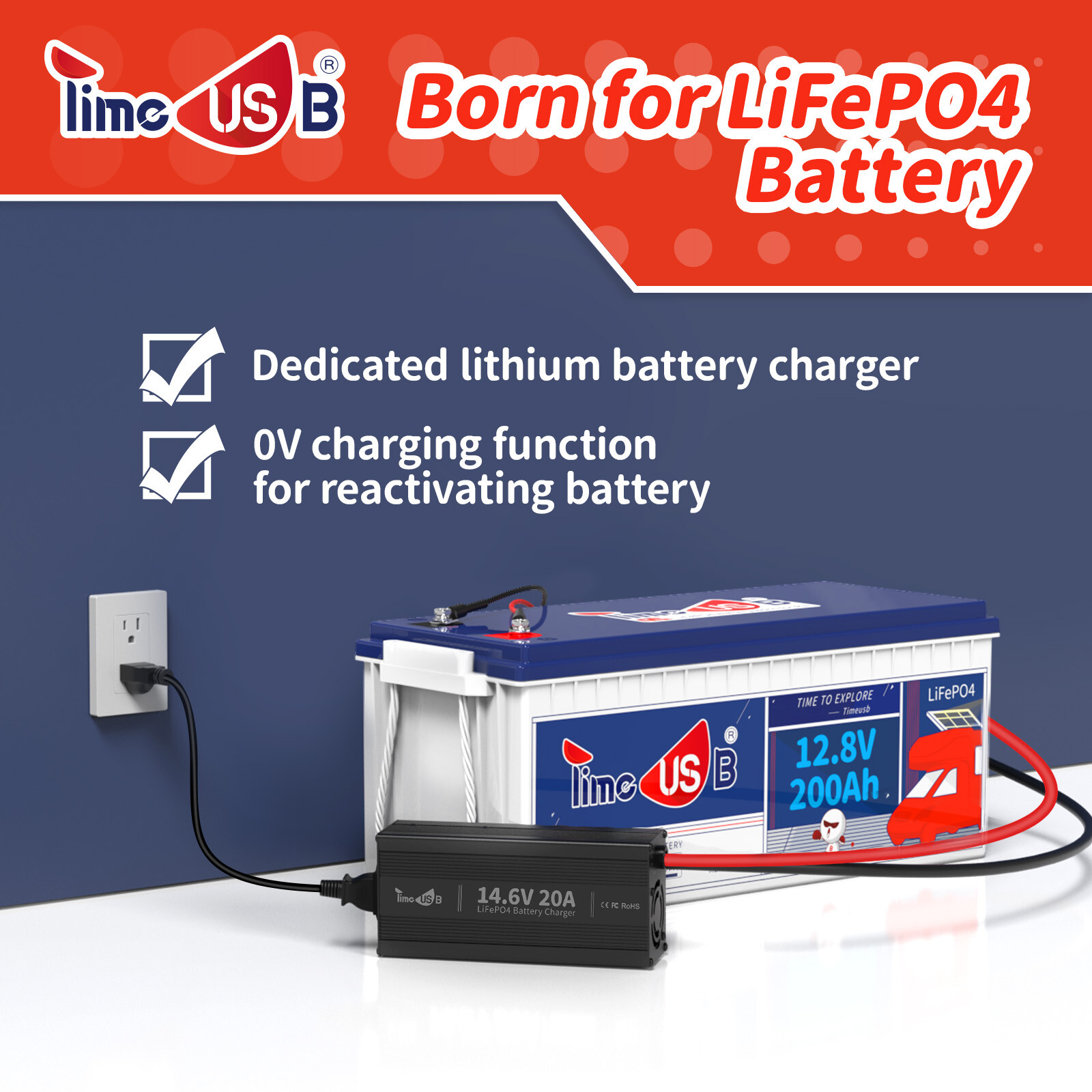 14.6V 20A Fast Charging Charger Smart Protection For 12V LiFePO4 Lithium Battery