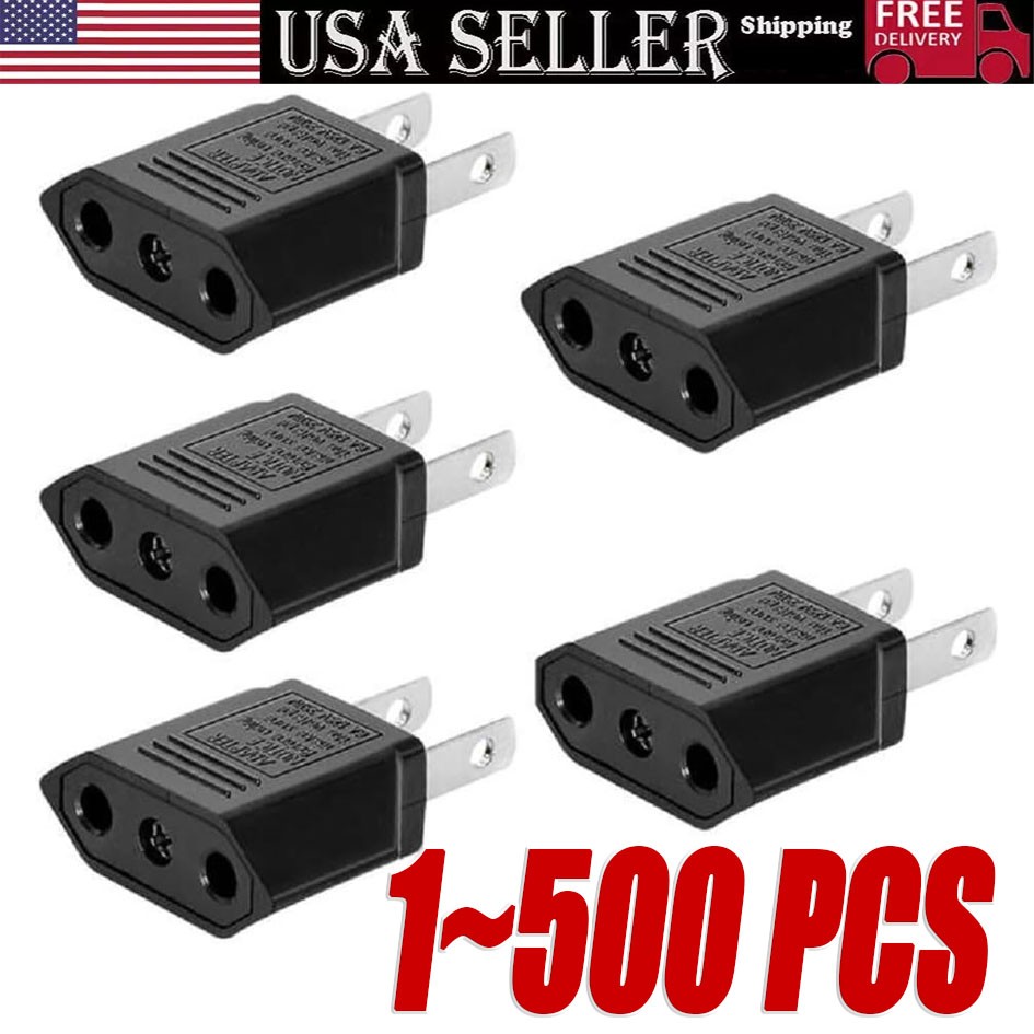 New EU Euro Europe to US USA Power Jack Wall Plug Converter Travel Adapter Lot