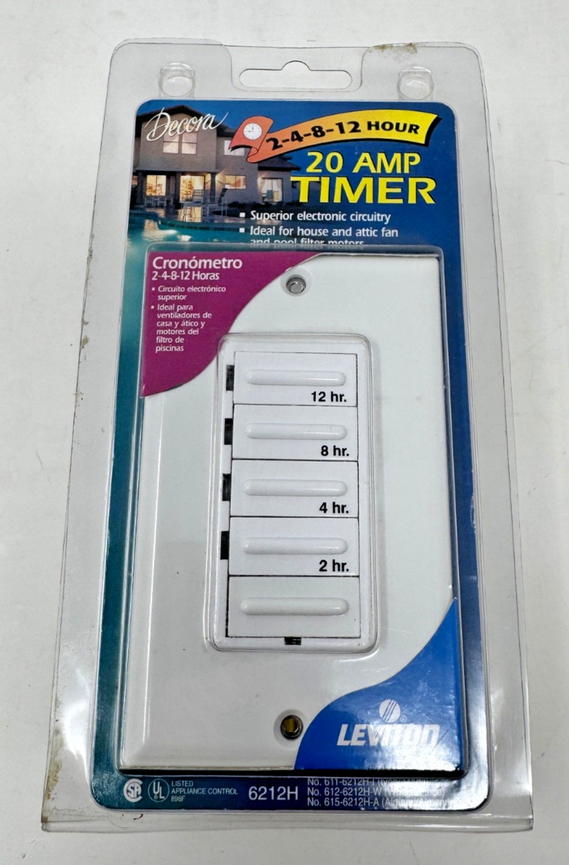 Leviton 6212H Programmable Hourly Timer 2-4-8-12 Hours