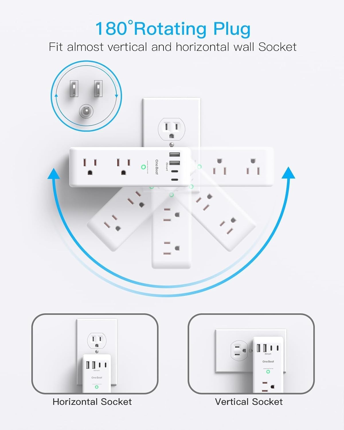 Multiple Plug Outlet Extender, 6 Wall Outlets and 3 USB Ports (1 USB C), Multi O