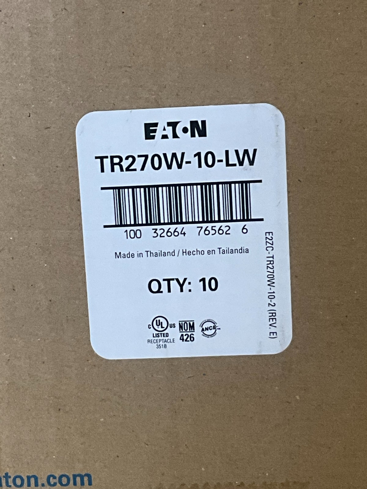 Eaton 10 Pk 15 Amp Standard Duplex Receptacle Premium Contractor TR270W-10 White