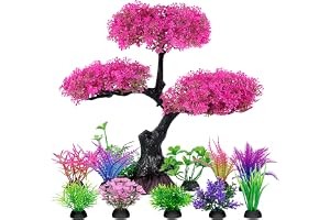 Ameliade Aquarium Artificial Plastic Plants Decoration, Pink Cherry Blossom Tree