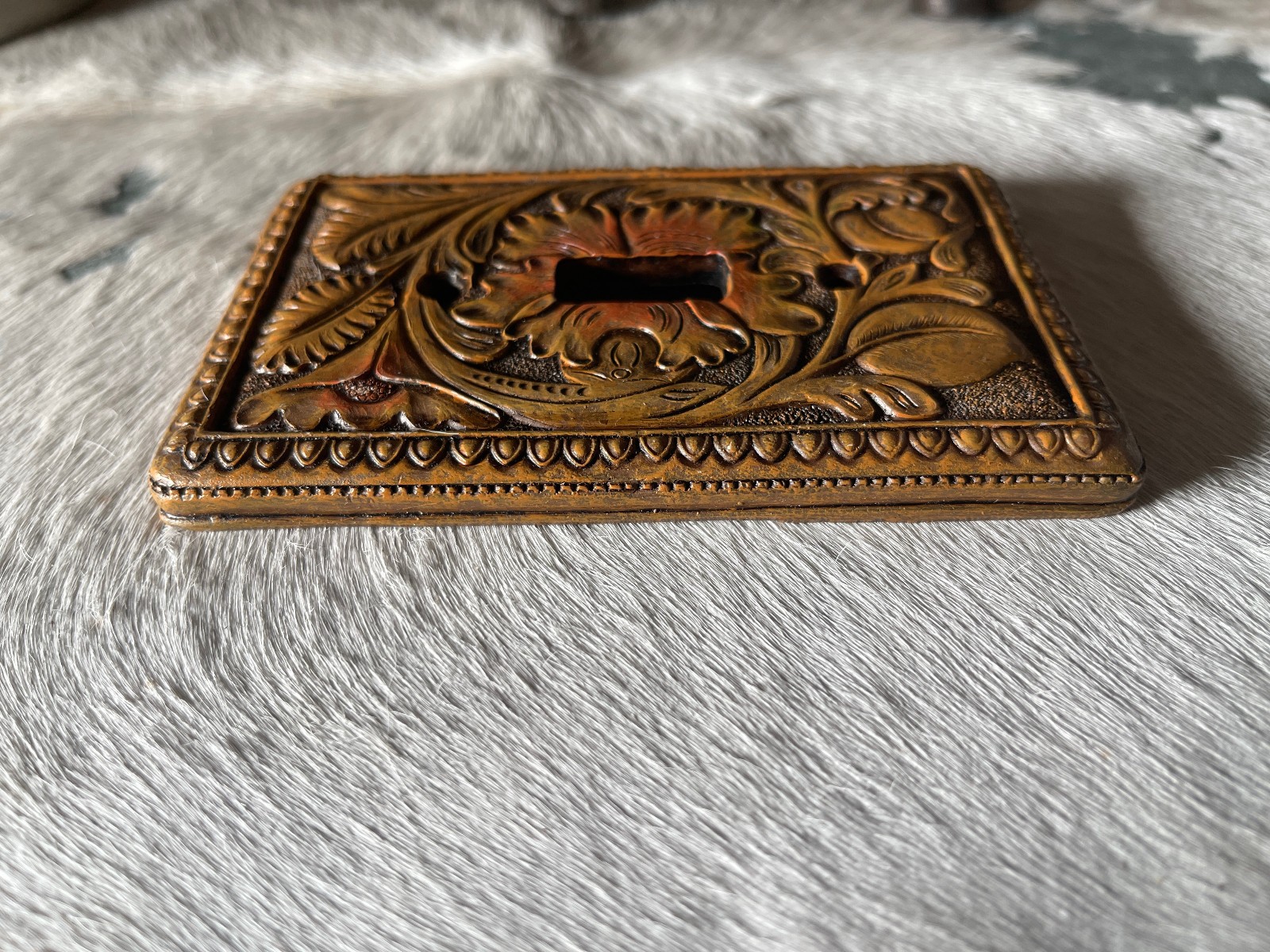 Western Light Switch Plate Cover 5.25 x 3.5 in Leaves Resin Brown Single