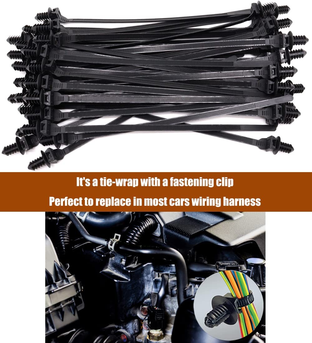 100Pcs 8in Black Push Mount Zip Ties Fir Tree Cable Wire Fastener Indoor Out