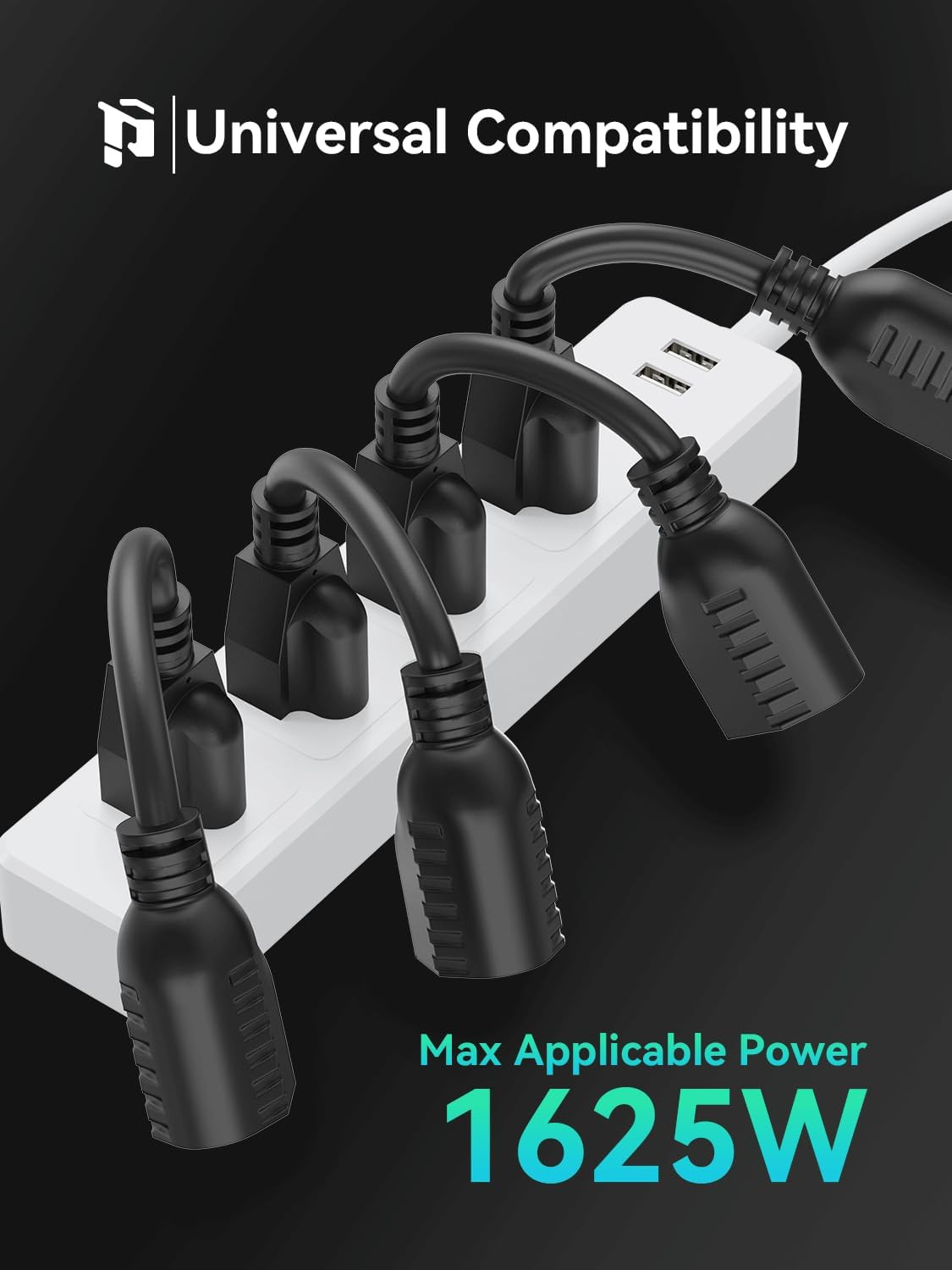 3 FT Extension Cord, Short Power Cord, Black Indoor/Outdoor 16 Gauge 3 Prong Gro