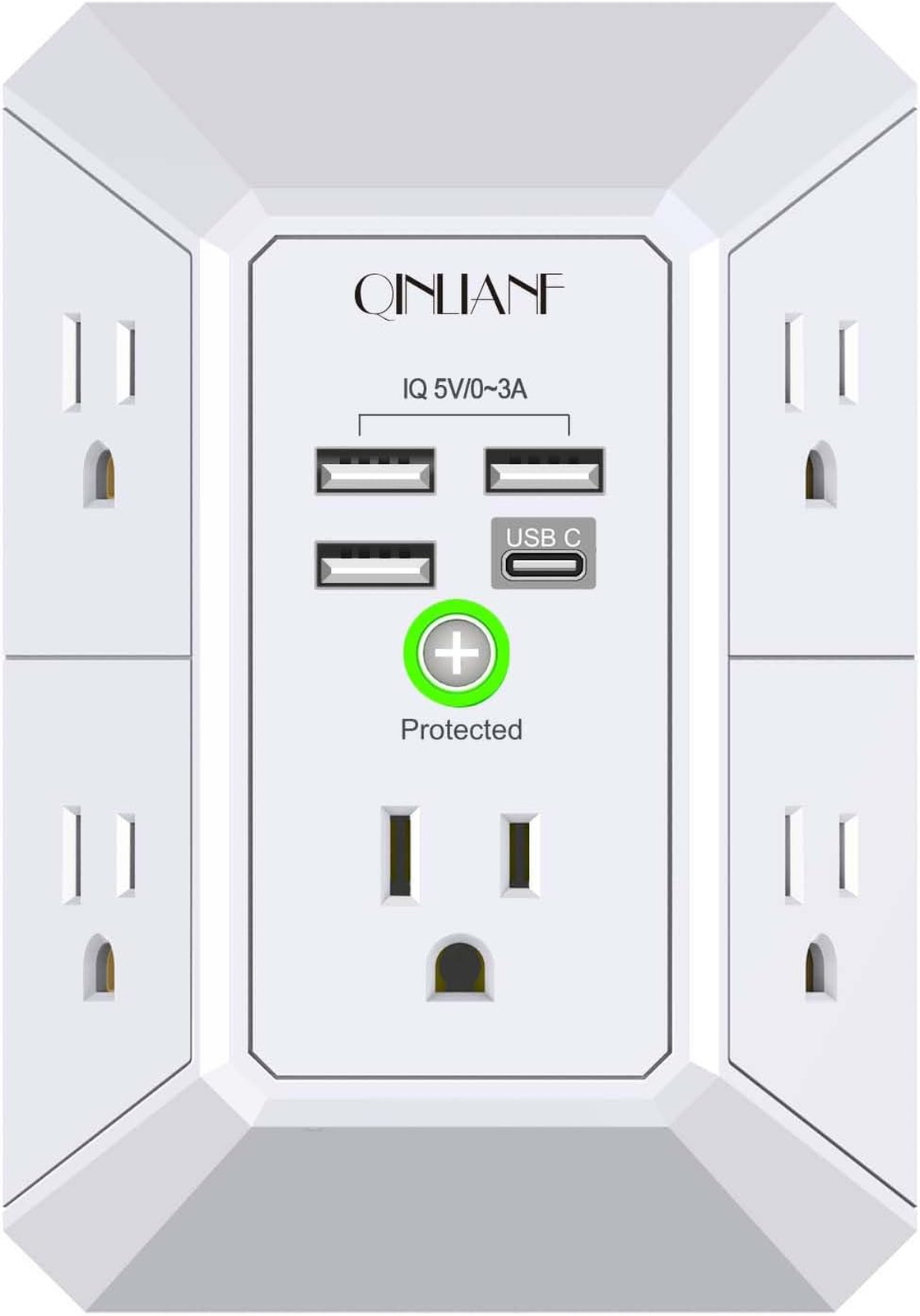 Wall Charger Surge Protector 5 Outlet Extender with 4 USB Ports 3 Sided Power