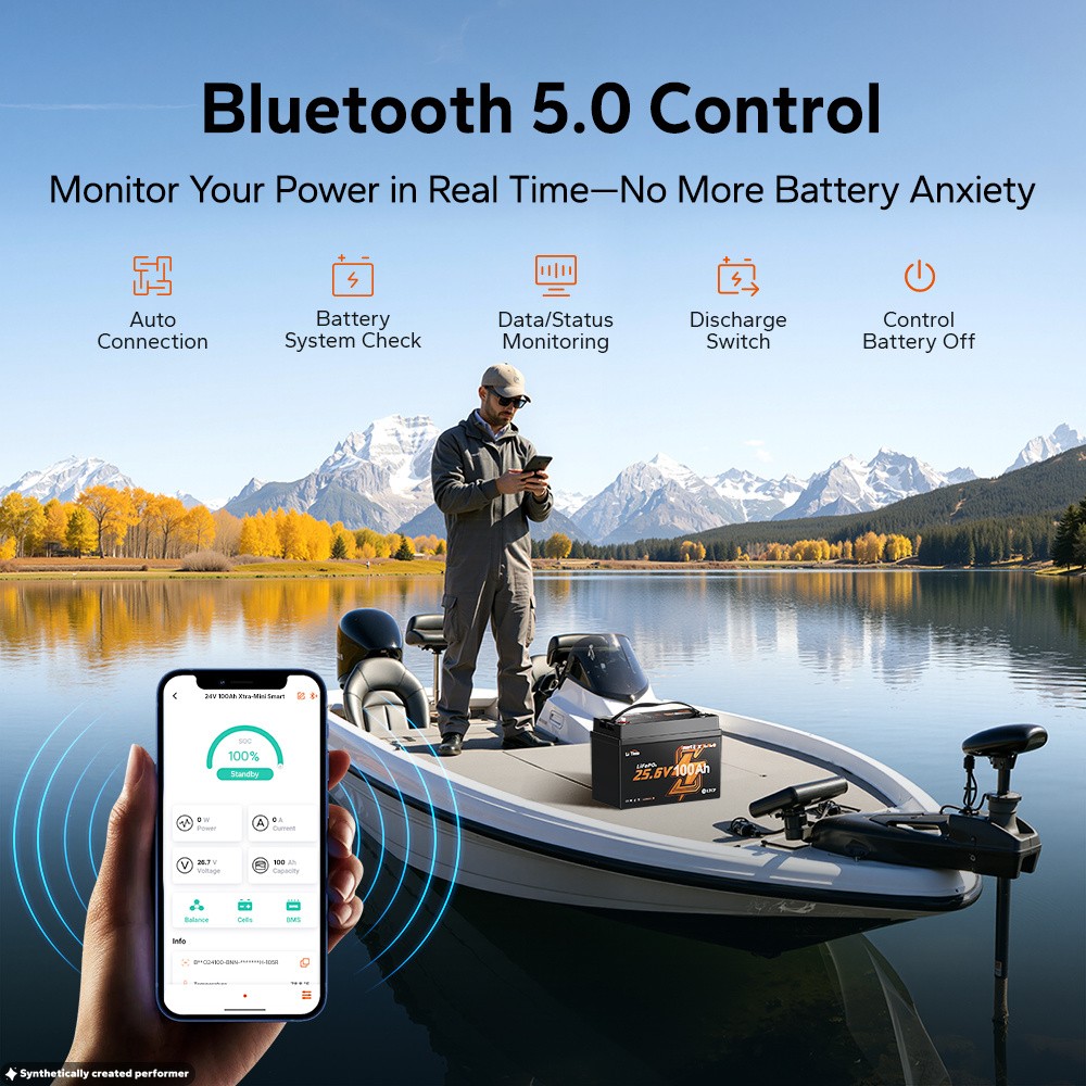 LiTime 24V 100Ah Xtra Mini Group31 Bluetooth LiFePO4 Lithium Battery For Marine