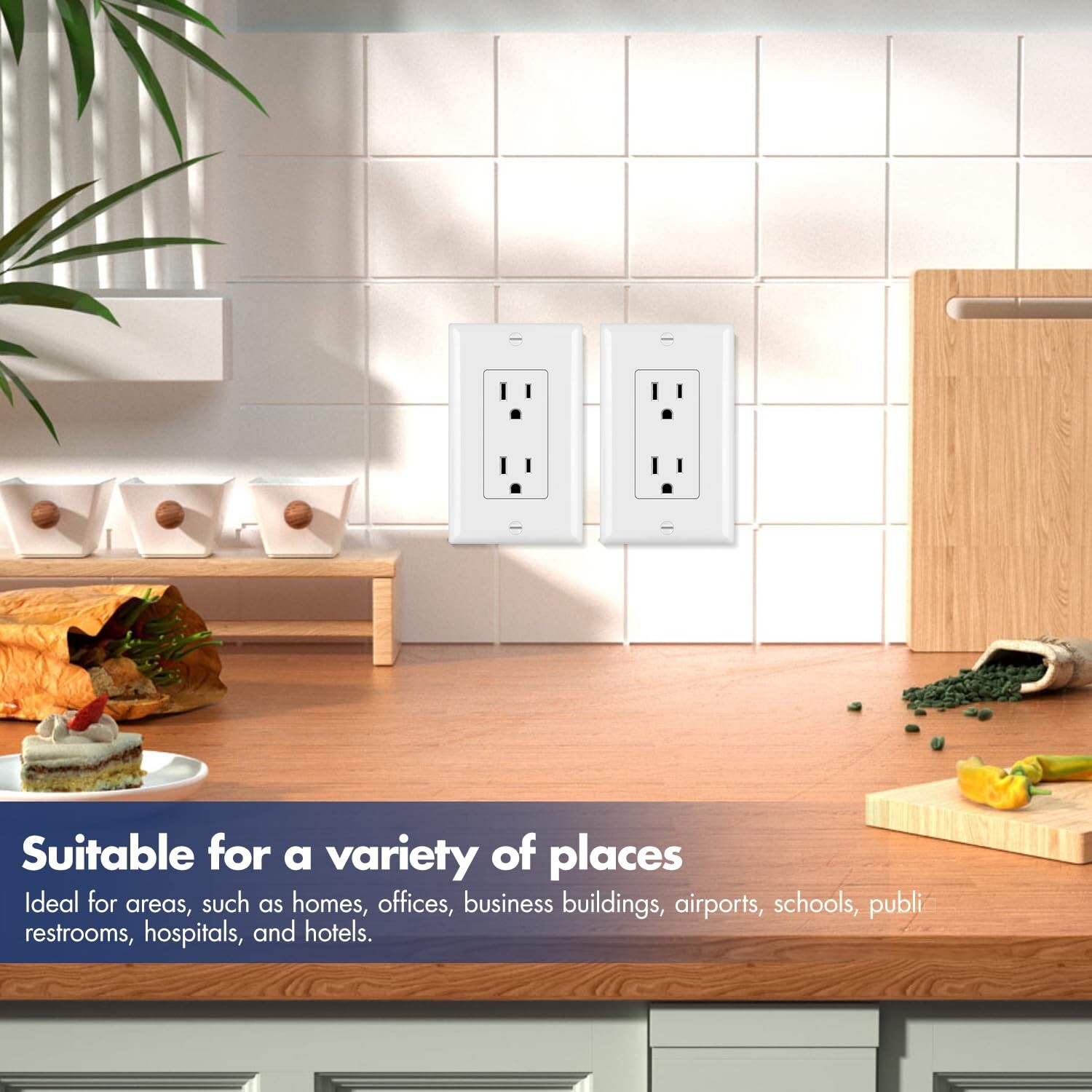 50Pack Outlet Socket, Decora Duplex Receptacle 15 A, 125 V,Non-Tamper Resistant