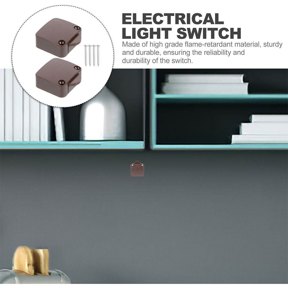 2Pcs Durable Door Switch for Cabinet Light on Off Coffee ABS Copper