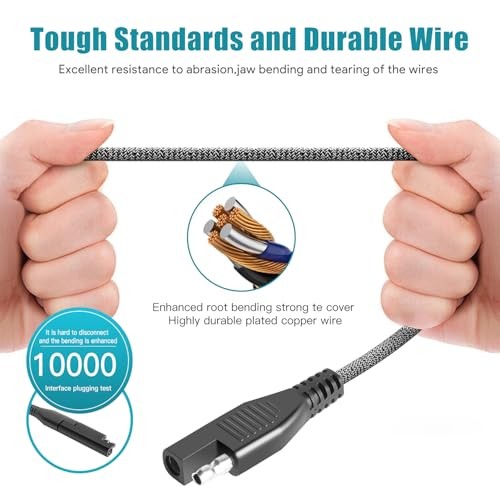 Solar Panel Connectors to SAE Adapter Cable, 11FT 10AWG Solar Extension Cable