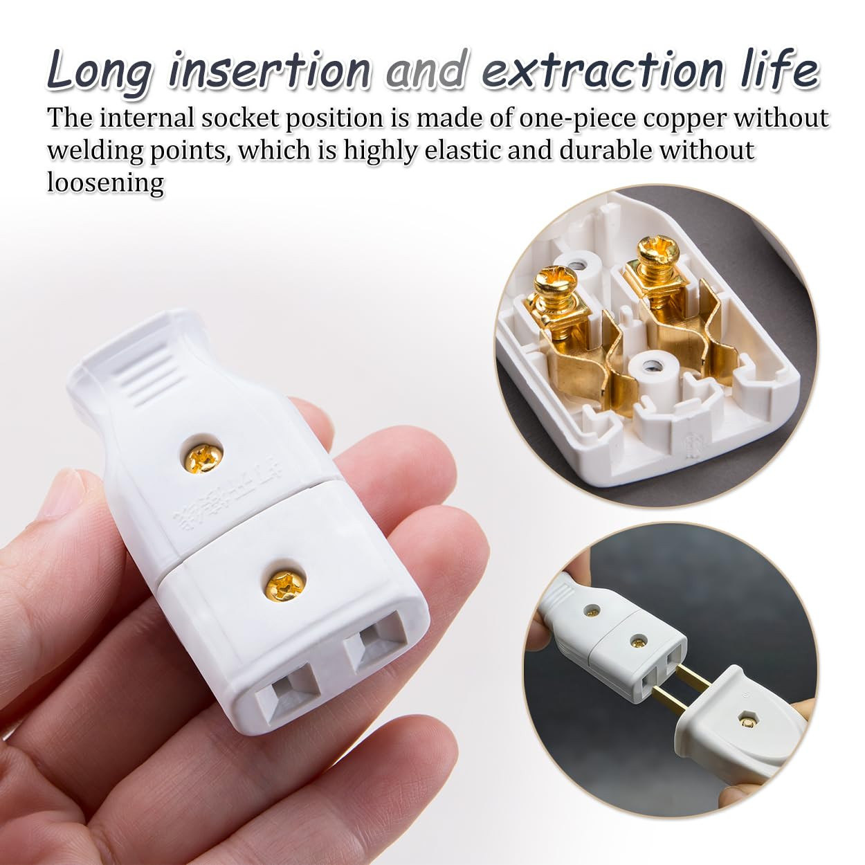 6Pcs 10A 250V 2 Pole Straight Blade Plug Female Extension Cord Ends White AC Soc