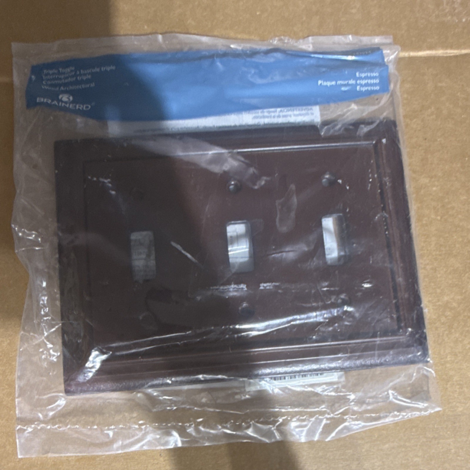 Brainerd Espresso Plastic Triple Toggle Wall Plate Rectangular Cover