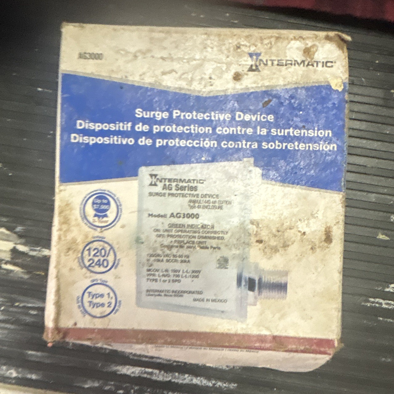 Intermatic AG3000 Surge Protective Device 120/240V Type 1/Type 2 White/Blue