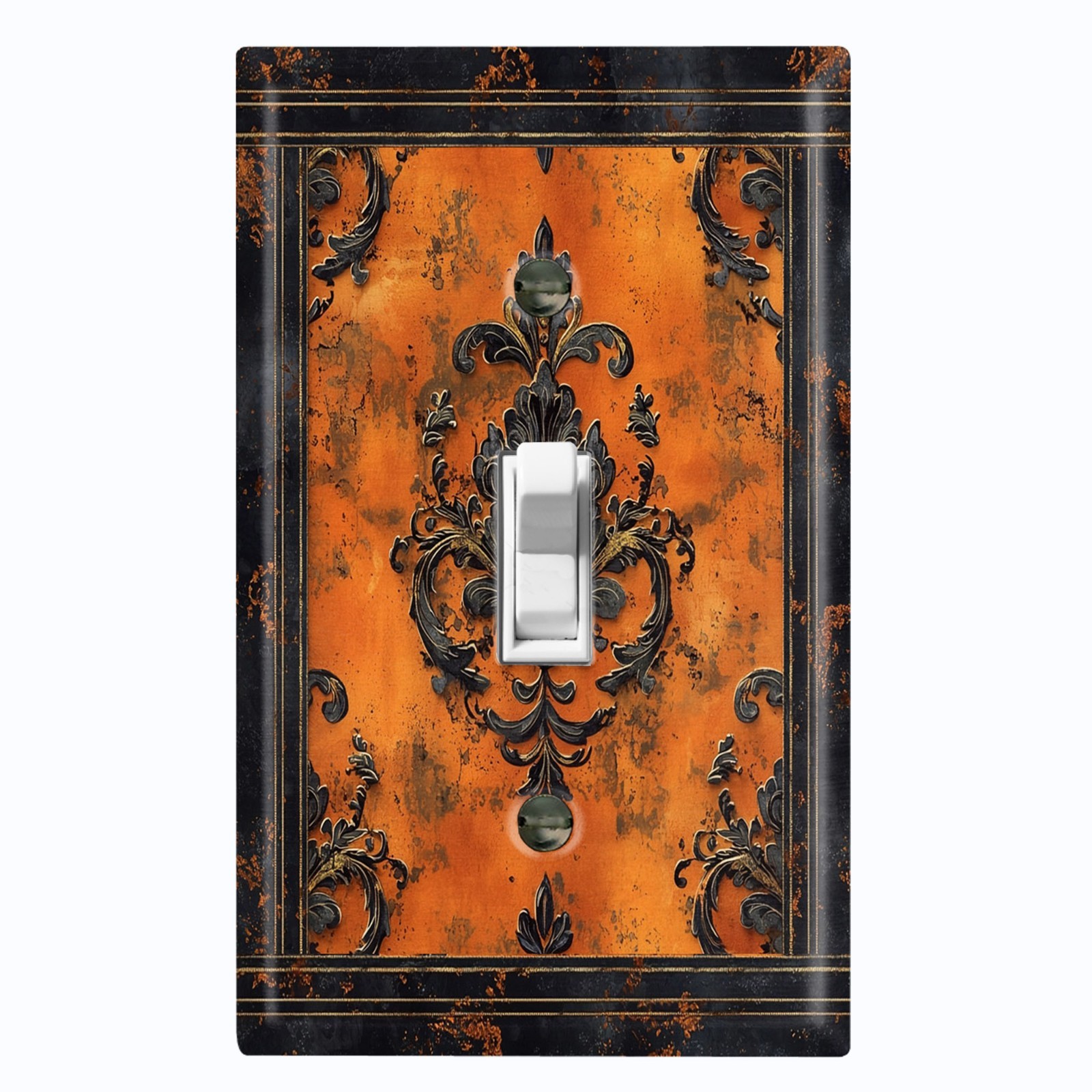 Metal Light Switch Outlet Cover Wall Plate Halloween Black Orange Floral HWN105