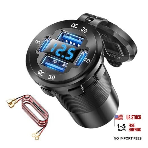 2V USB Charger with 4 Ports, Upgraded Aluminum Alloy Car Outlet with LED 1