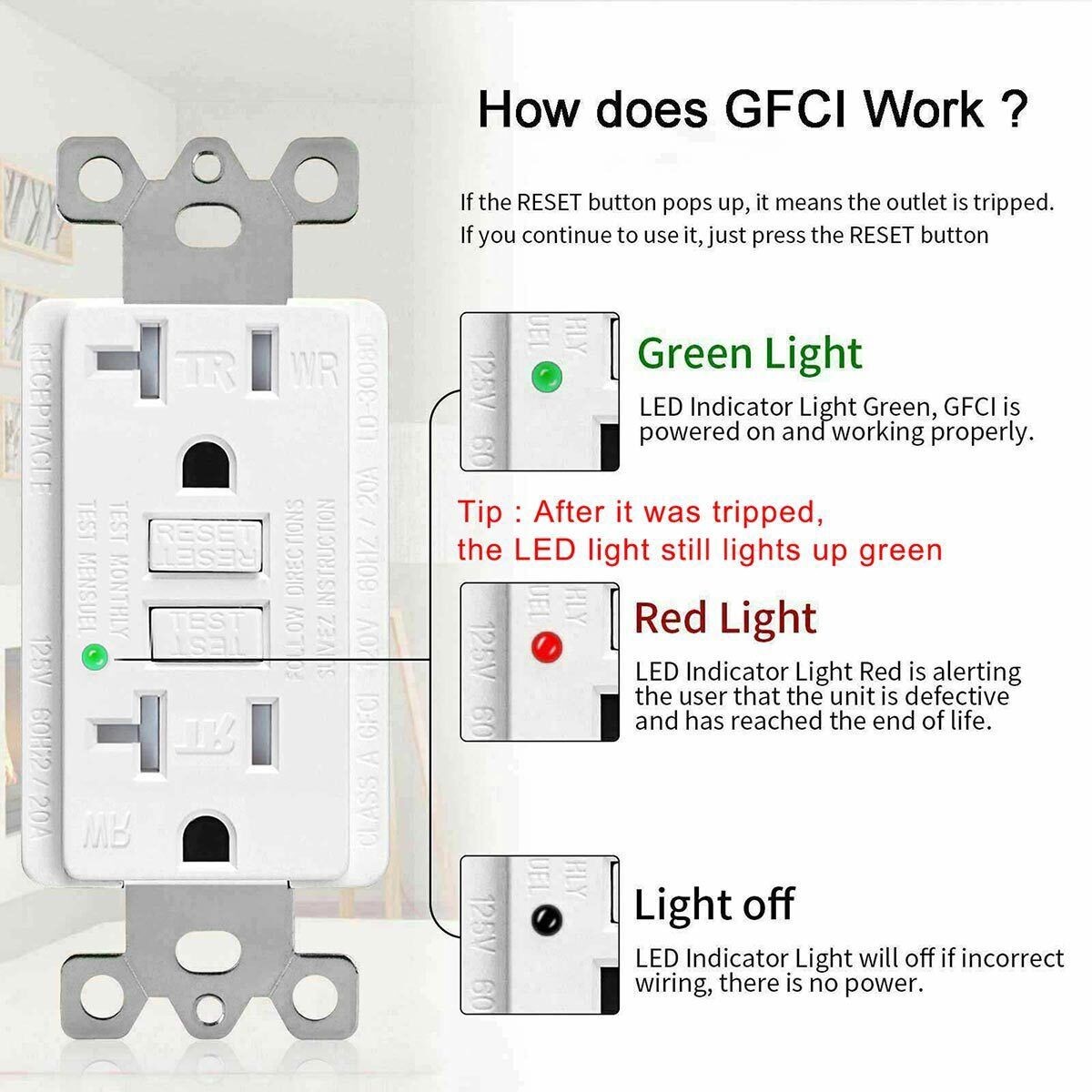 20Amp Ground Fault Receptacle GFI GFCI Outlet LED Indicator Tamper Resistant ×50
