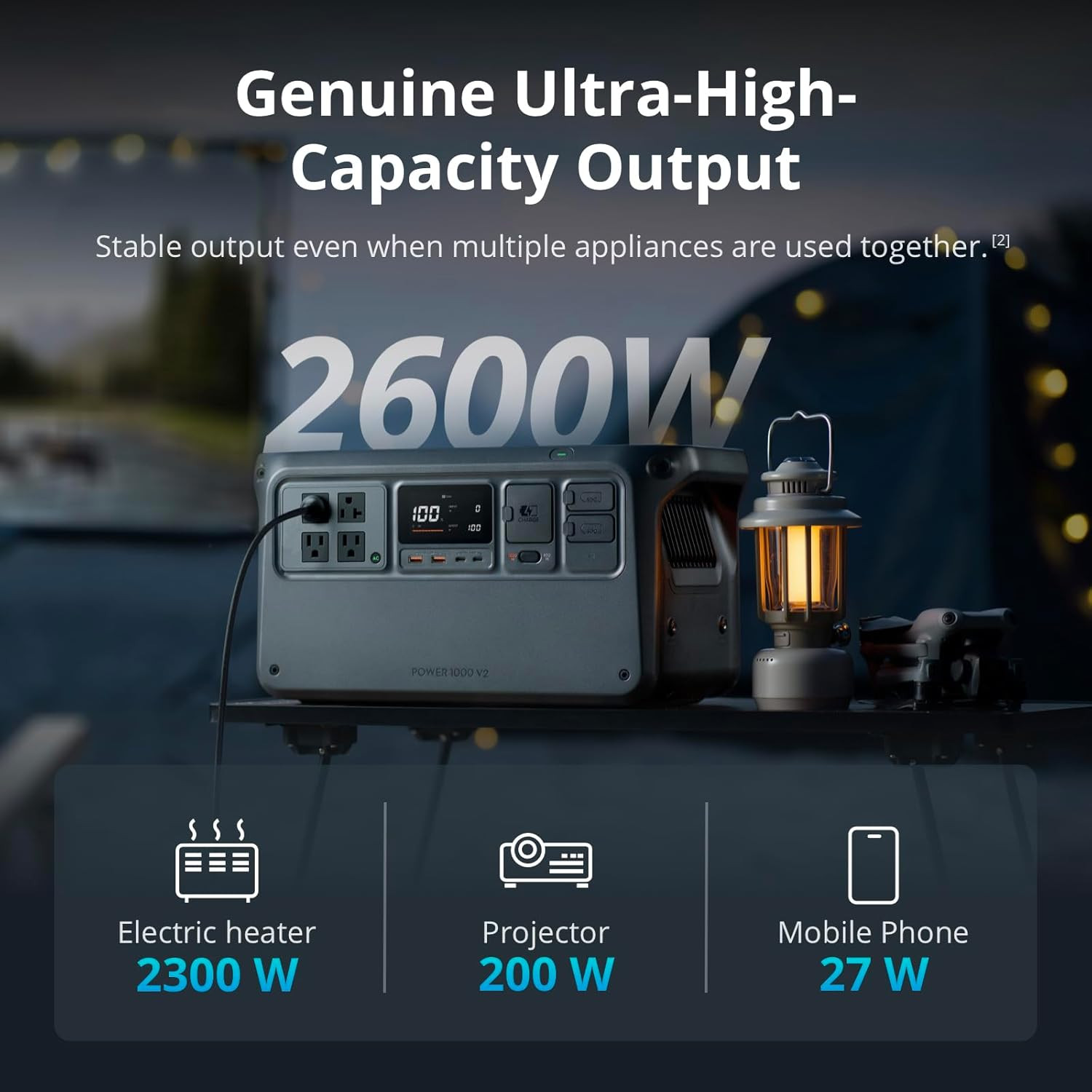 Power 1000 V2 Portable Power Station, 1024Wh LFP Battery, Compact Size, 2600W St
