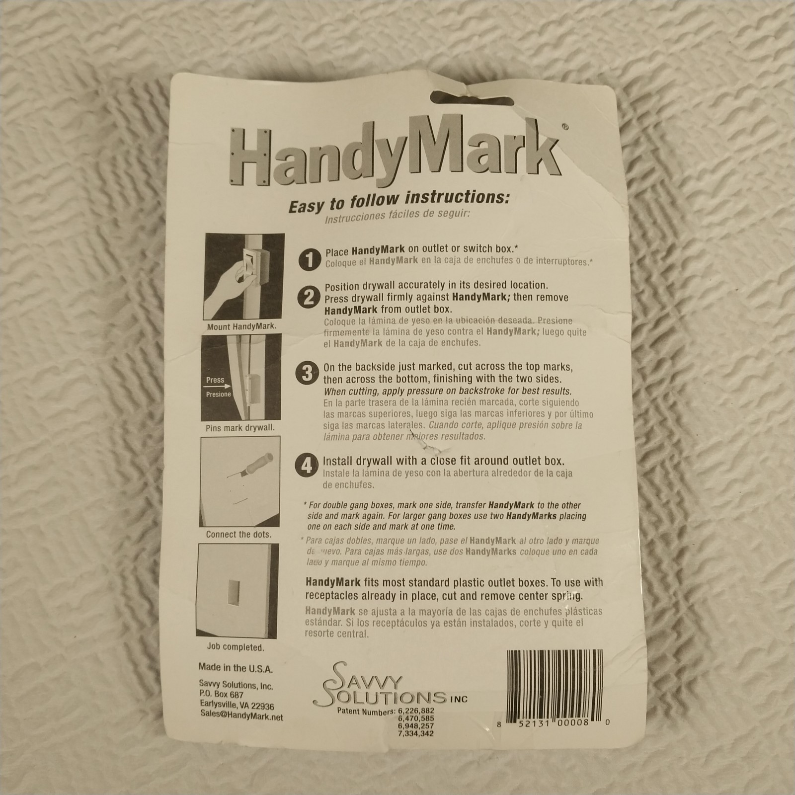 HandyMark Electrical Outlet Box Cutout Jig ABS Plastic Drywall Marking Tool USA