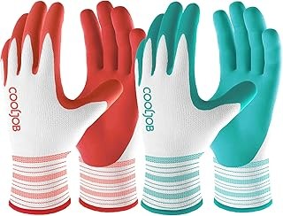 COOLJOB 2 Pairs Gardening Gloves for Women Ladies, Breathable Rubber Coated for