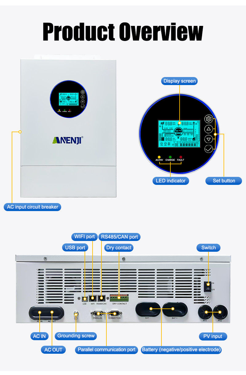 12KW 48V Hybrid Solar Inverter Split Phase 120V/240V Dual MPPT 200A Parallel