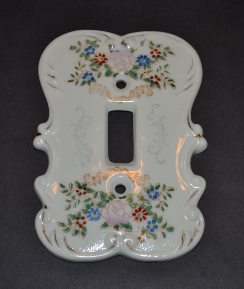 Vintage Light Switch Plate Cover Porcelain Hand Painted Floral Single Switch